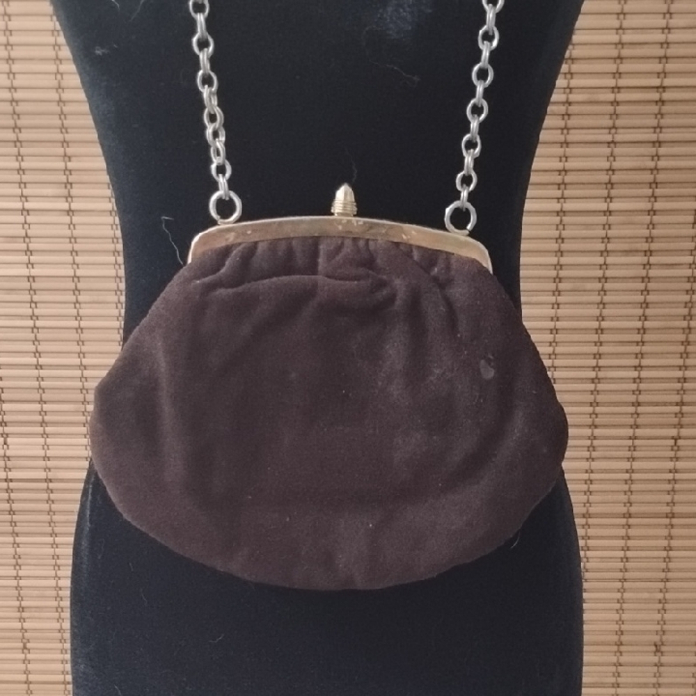 1940s Rare Vintage Suede Dark Brown Women's Purse Excellent Condition